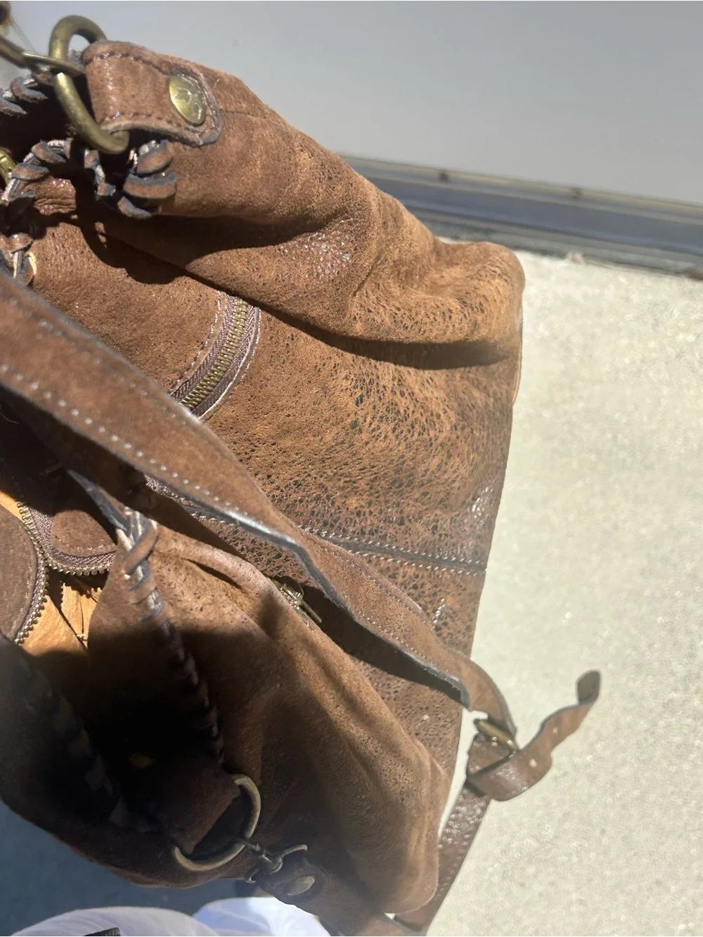 Patricia Nash Tan and Brown ITALIAN LEATHER with Braided Strap